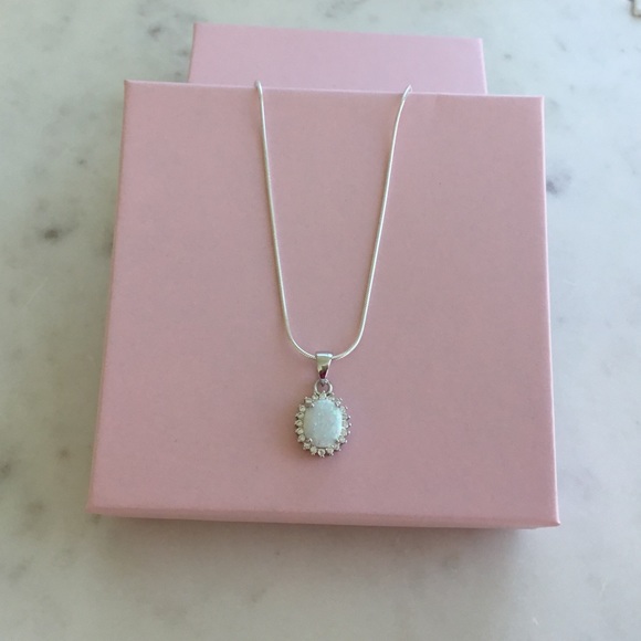 Sterling Silver Lab Created Opal and Cz Necklace - Picture 11 of 16